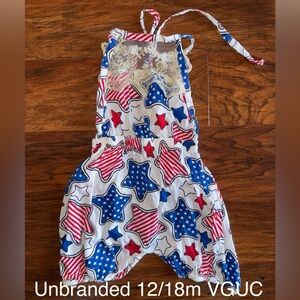 Patriotic Star Print Romper with Lace